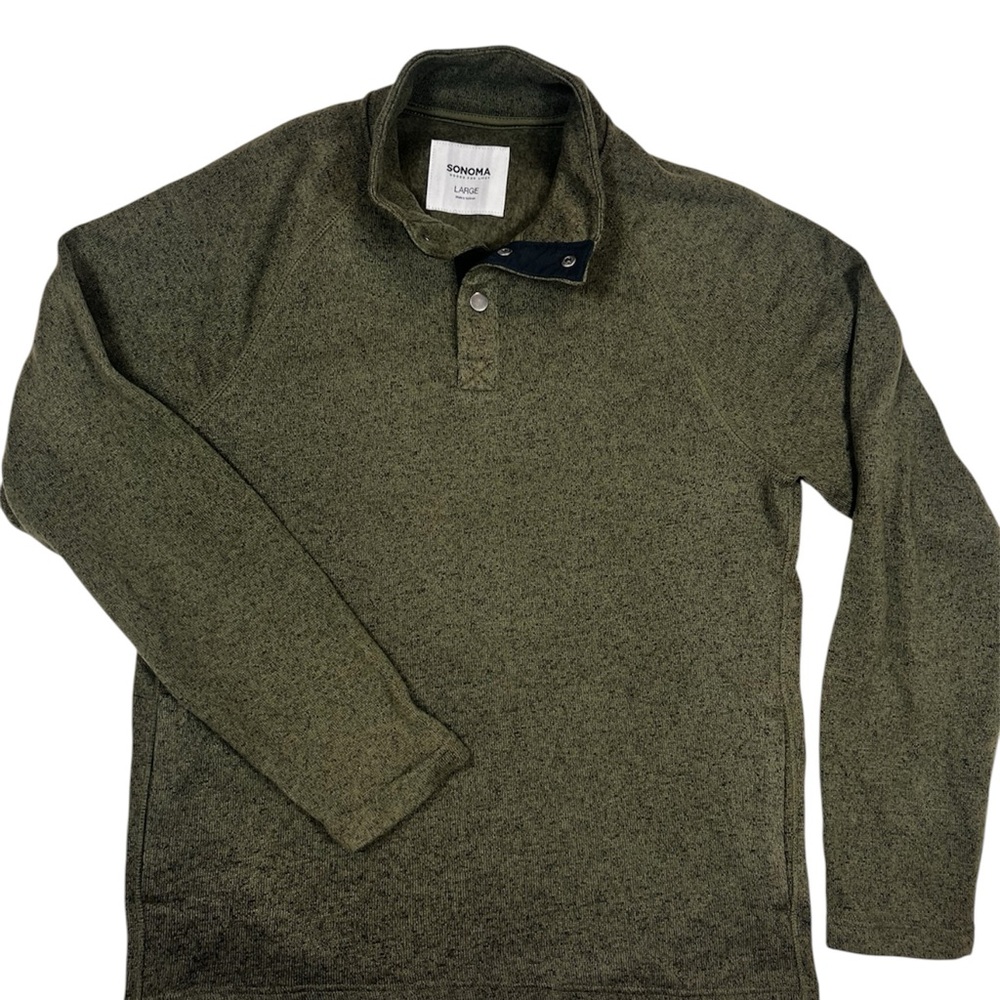 Sonoma Men’s Olive Green Button-Up Sweater with Side Pockets size Large